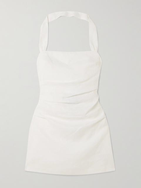 SIR. Noemi Ruched Linen Halterneck Mini Dress