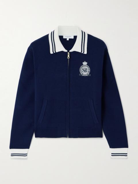 Sporty & Rich Royal Club Embroidered Striped Knitted Cardigan
