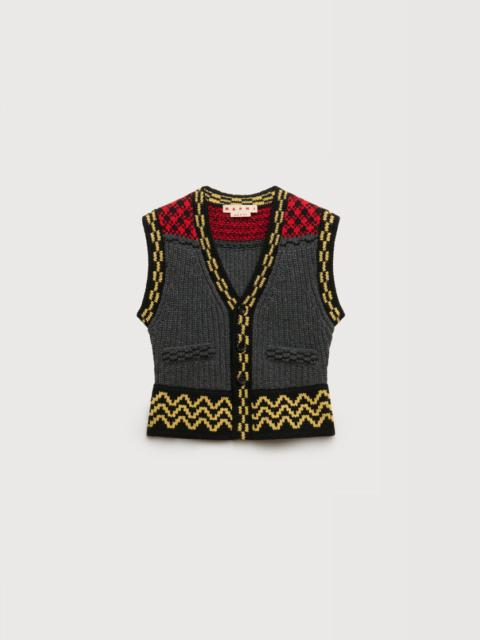 Marni GREY WOOL BUTTON VEST WITH GEOMETRIC MOTIF