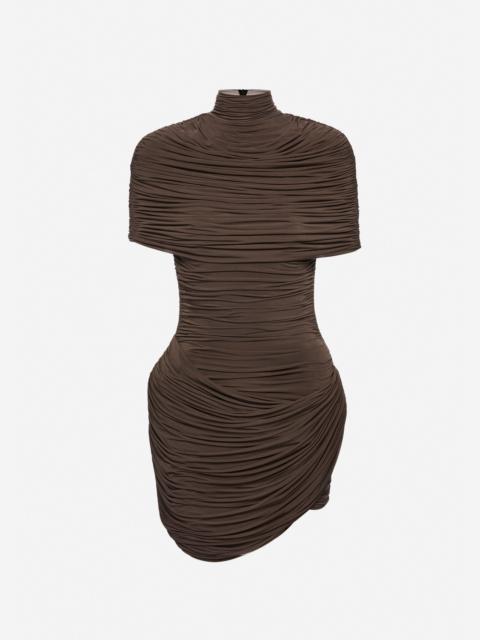 MAGDA BUTRYM High-neck draped mini dress with cape detail in brown