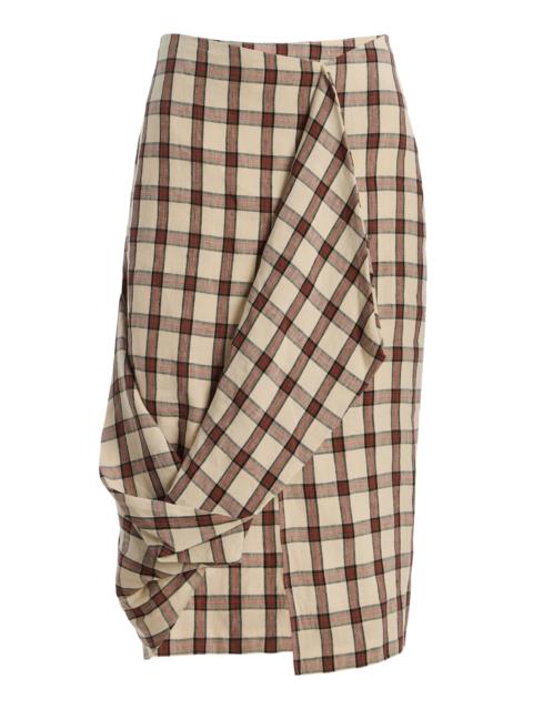 RÓHE Draped Checked Linen Skirt plaid
