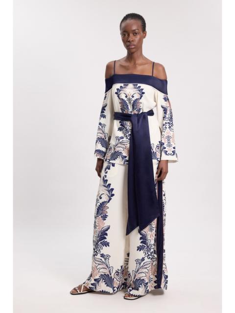 KAREN MILLEN Scarf Print Belted Woven Bardot Top
