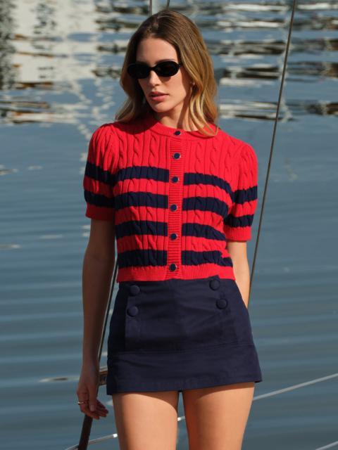 525 america Tallulah Striped Puff Sleeve Cable Cardigan