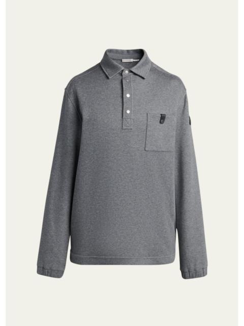 Moncler Men's Leather-Trimmed Polo Sweatshirt