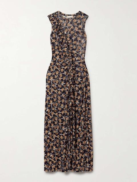 ULLA JOHNSON Elise ruffled printed Lyocell-jersey midi dress Blue