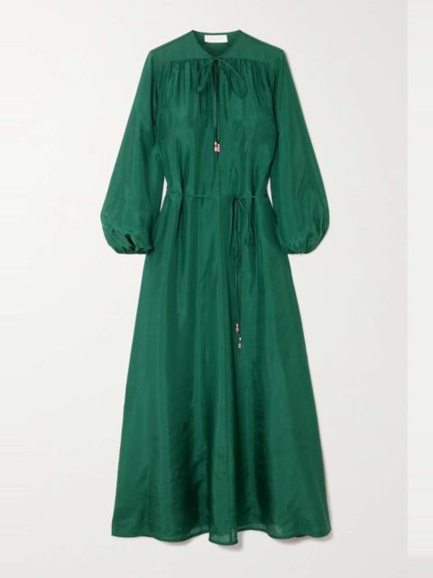 + NET SUSTAIN Junie Billow belted organic silk midi dress