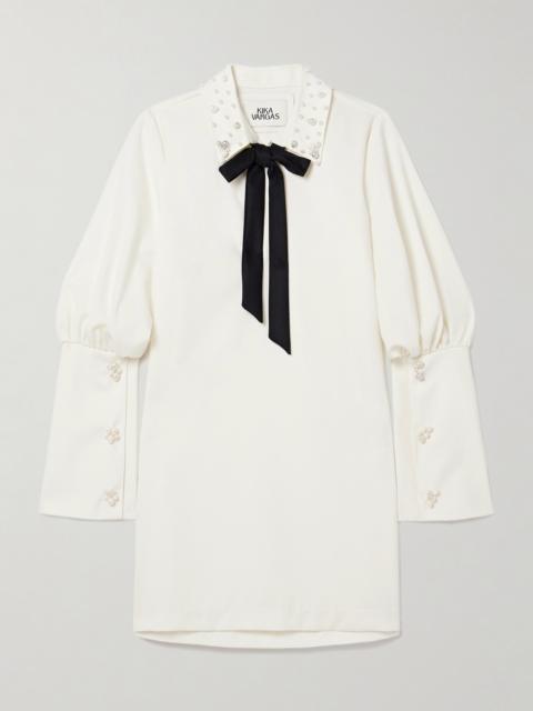 KIKA VARGAS Malala Tie-detailed Faux Pearl-embellished Crepe Mini Dress