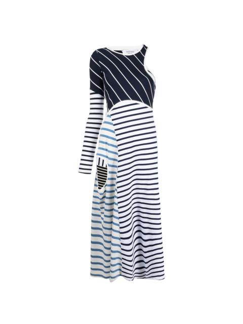 striped cut-out asymmetric dress