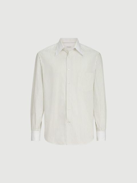 Brunello Cucinelli Striped cotton and silk shirt with contrast Italian collar and cuffs