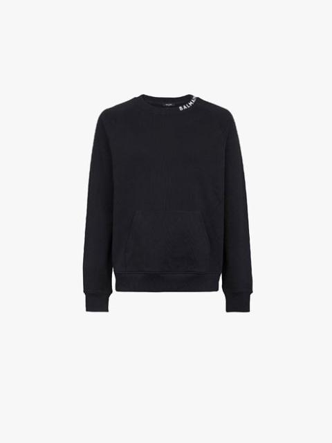 Balmain Black cotton sweatshirt with white Balmain logo print neckline