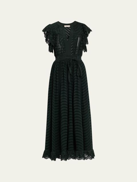 ULLA JOHNSON Olga Eyelet Flutter-Sleeve Midi Dress