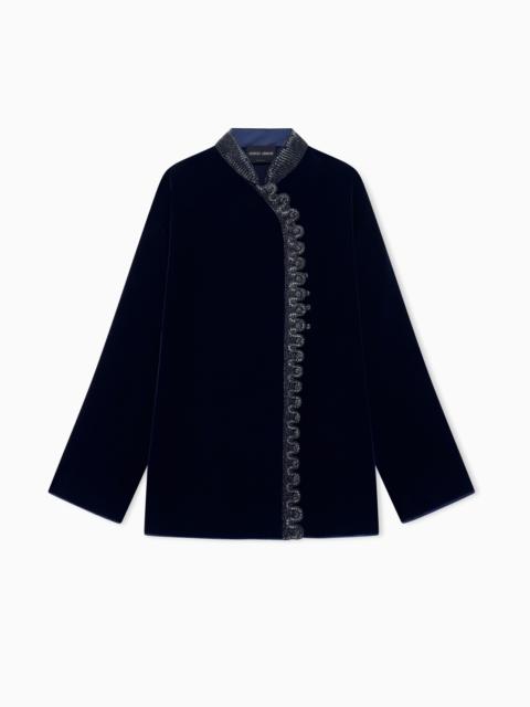 GIORGIO ARMANI EMBROIDERED SHIRT WITH BEADED PIPING AND SCALLOPED EDGE