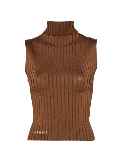 high-neck ribbed top