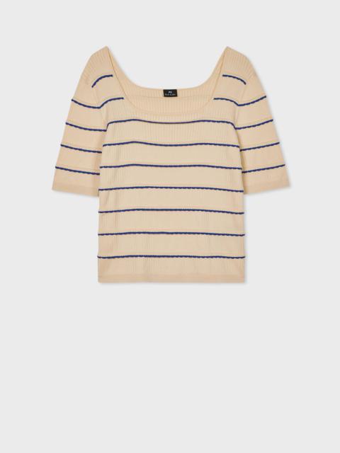 Paul Smith Women's Ivory Scallop Trim Ribbed Top