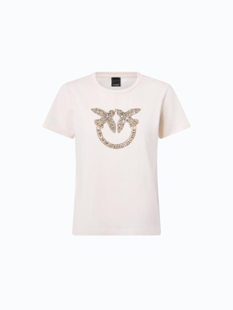 PINKO T-SHIRT WITH BEJEWELLED LOVE BIRDS LOGO