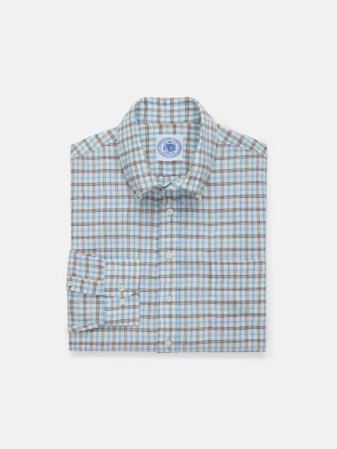 J. PRESS BLUE & BROWN PLAID LINEN/COTTON SPORT SHIRT - CLASSIC FIT