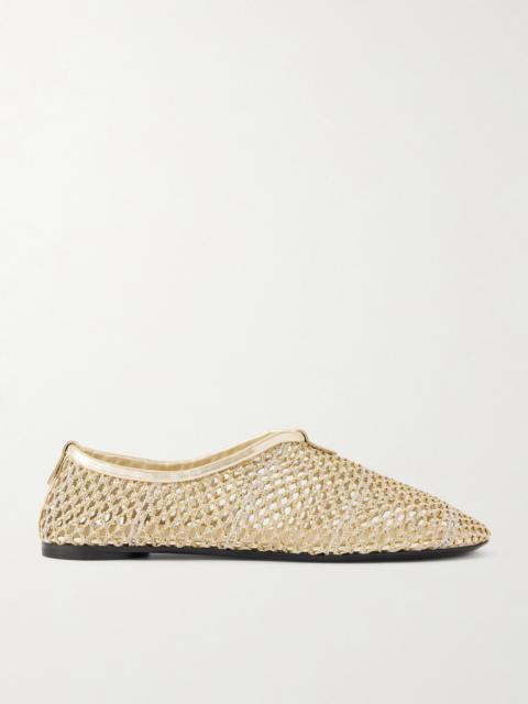 Loro Piana Floaty Leather-trimmed Metallic Mesh Loafers