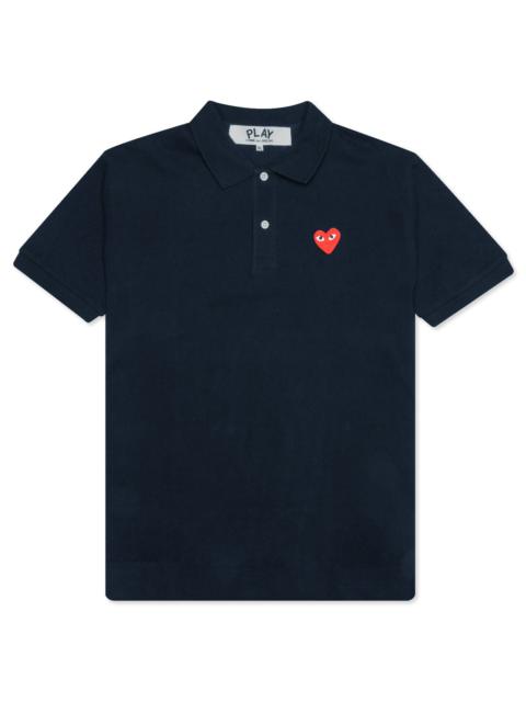 COMME DES GARCONS PLAY WOMEN'S RED EMBLEM POLO TEE - NAVY