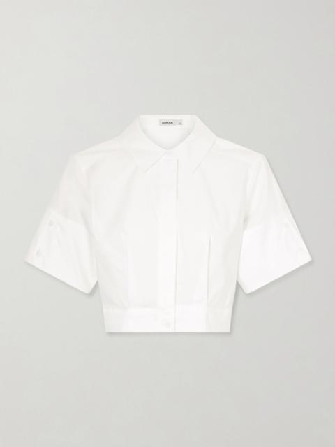 SIMKHAI Sabrina Cropped Pleated Cotton-blend Poplin Shirt