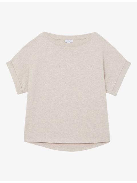 REISS Sia Wide-Neck Short-Sleeve Cotton T-Shirt