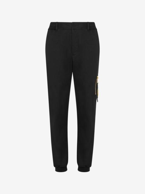 MINI LETTERING ZIP PULLER STRETCH GABARDINE TROUSERS