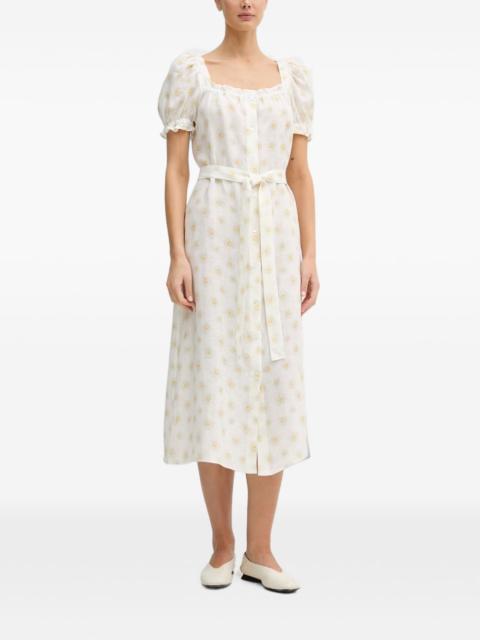 SLEEPER Brigitte daisy-print belted linen midi dress