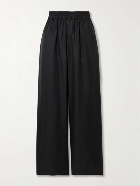 LISA YANG Silk-twill wide-leg track pants Black