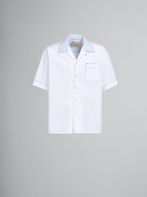 WHITE LOGO PRINT POPLIN BOWLING SHIRT