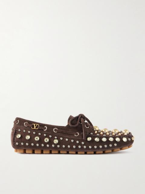 Valentino Fastaway Embellished Suede Loafers
