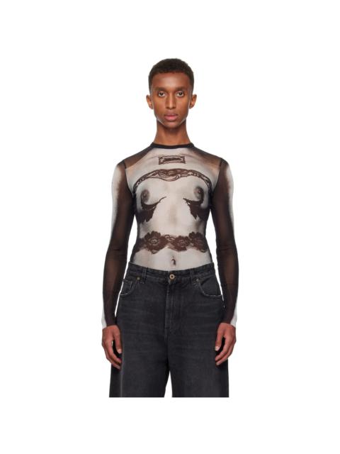 Jean Paul Gaultier Black & White 'Body Lace Marinière' T-shirt