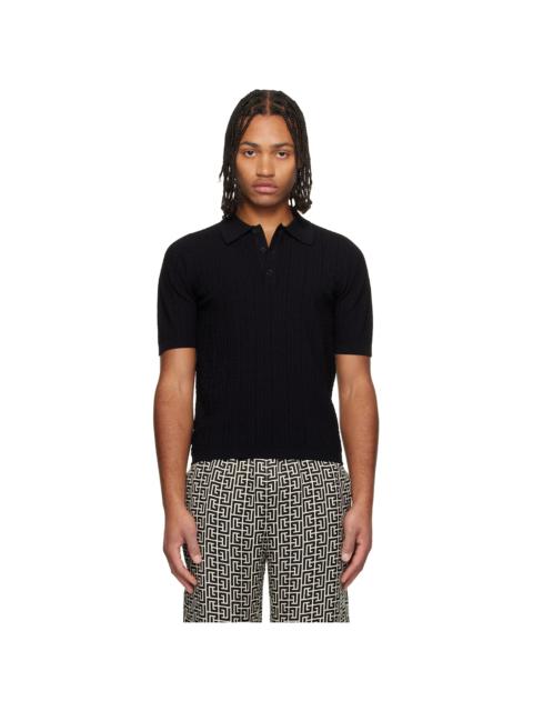 Balmain Black Monogram Knit Polo