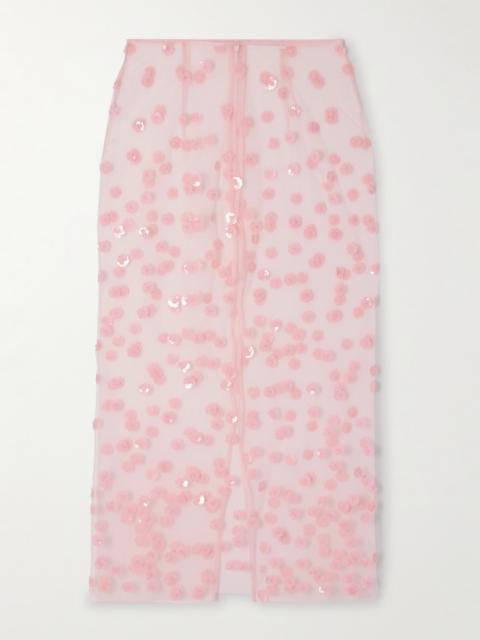 CECILIE BAHNSEN Gus Embellished Tulle Midi Skirt