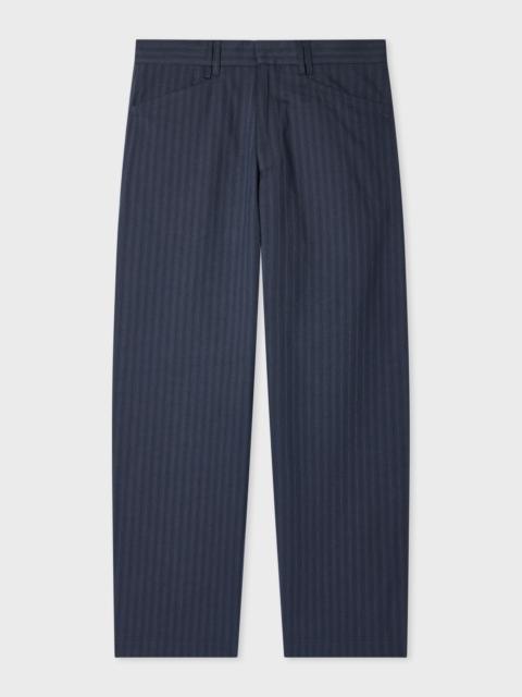Paul Smith Relaxed-Fit Navy Washed-Twill Stripe Trousers