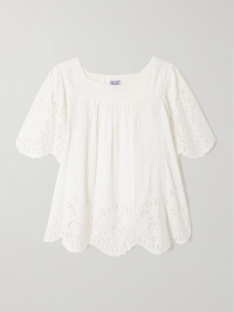 Thierry Colson Scarletta pleated broderie anglaise linen and cotton-blend blouse Off-white