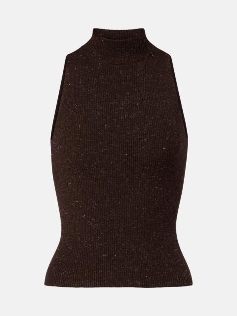 Brunello Cucinelli Ribbed-knit lamé top