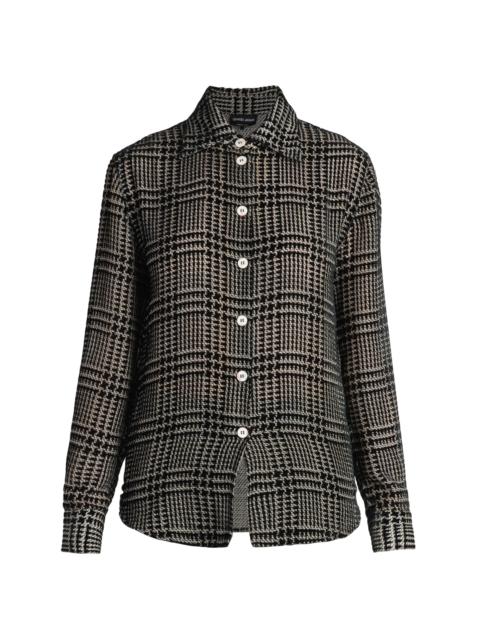 GIORGIO ARMANI Women's Flocked Herringbone Shirt - Black Beauty