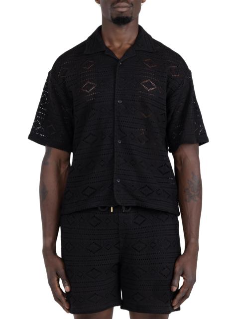 HONOR THE GIFT Men's Pointelle Crochet Camp Shirt - Black