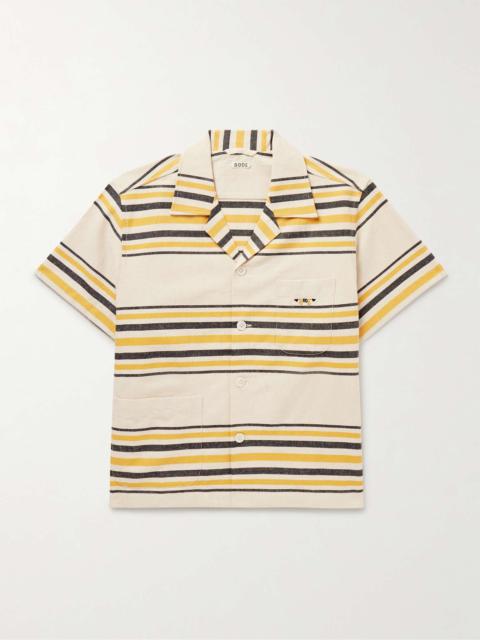 BODE Namesake Camp-Collar Logo-Embroidered Striped Cotton Shirt