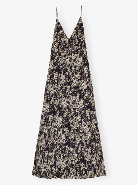 GANNI PRINTED SATIN STRAP DRESS