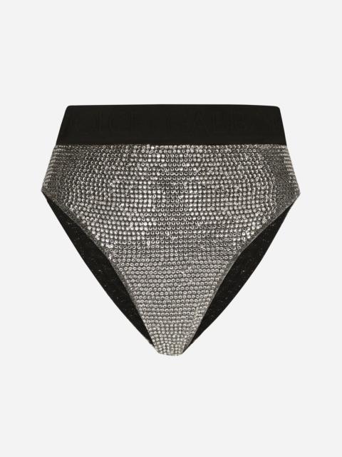 Dolce & Gabbana High-waisted briefs with sequins and fusible rhinestones