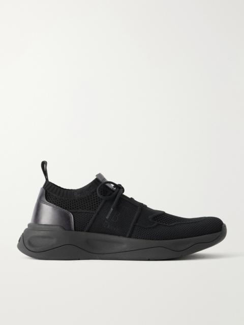 Berluti Shadow Leather-Trimmed Stretch-Knit Sneakers