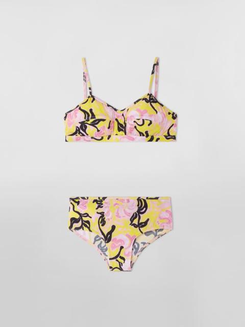 Marni YELLOW FLORAL STRIPE PRINT STRETCH BIKINI