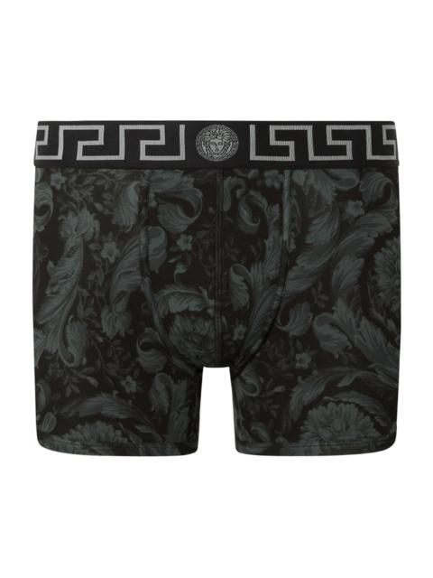 VERSACE Men's Barocco-Print Cotton-Stretch Boxer Briefs - Black Grey