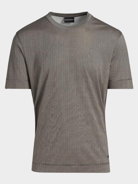 EMPORIO ARMANI Men's Lyocell and Cotton Micro-Pattern Crewneck T-Shirt