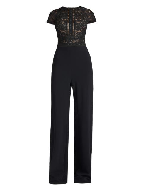 TADASHI SHOJI Women's Corded Lace Short-Sleeve Jumpsuit - Black Beige