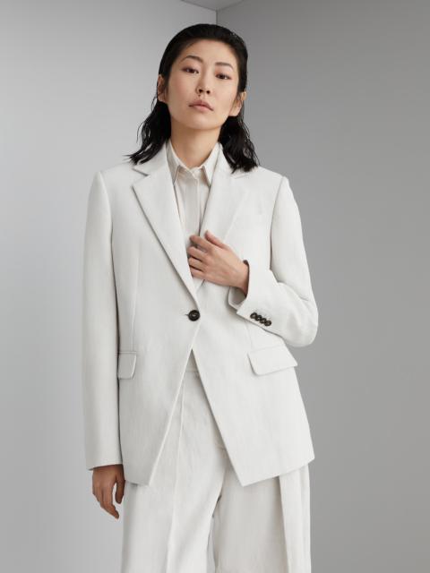 Cotton and linen gabardine blazer with monili