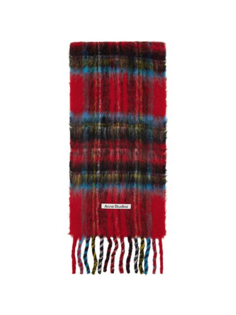 Red & Blue Mohair Check Scarf