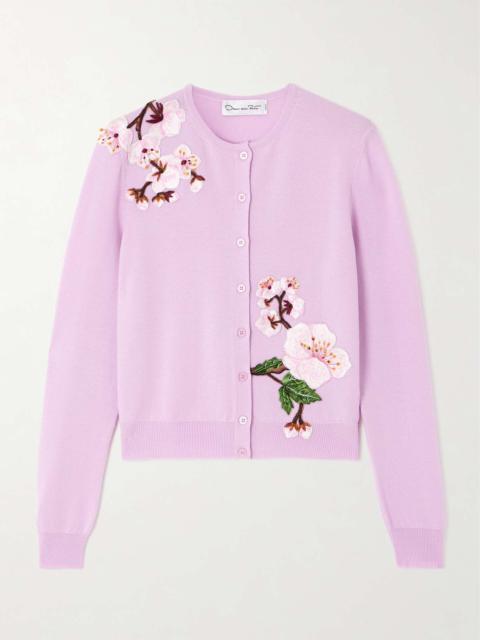 Oscar de la Renta Appliquéd wool cardigan Purple