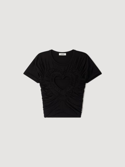 Sandro RUCHED HEART CROPPED T-SHIRT