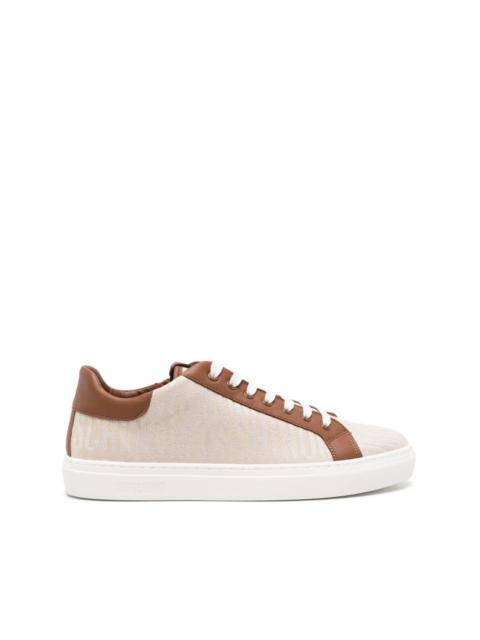 embroidered-logo panelled-leather sneakers